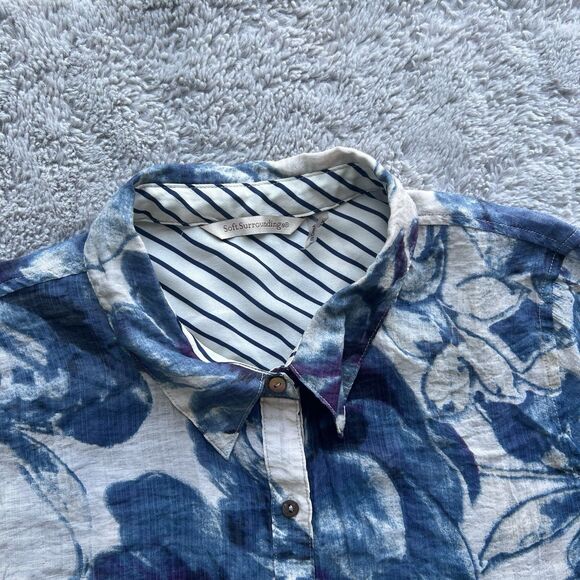 Soft Surroundings Women's Blue Floral Tunic Button Up Side Split Blouse 1X 58945 - Picture 2 of 8